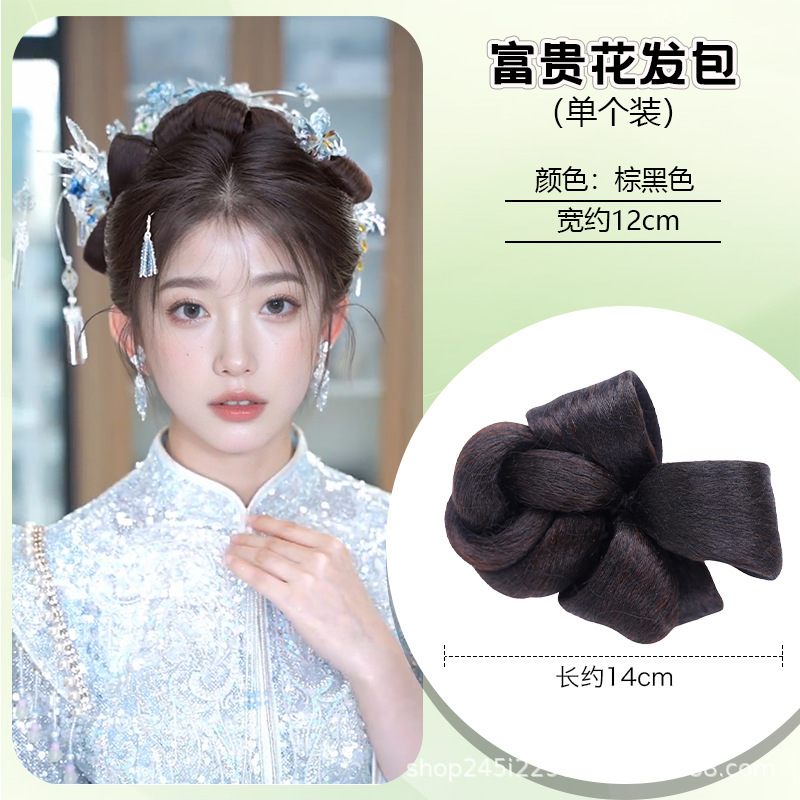 ウィッグパッドヘアバッグ、新しい中国風秀和スタイルの花嫁専用カーリーヘッドドレス、高頭蓋ウィッグバッグ、既製ふわふわ|undefined