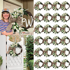Cangyan Cross-border 26 Letters Decorative Flower Ring Door Hanging Home Simulation Tulip Vine Ring Wall Decor Window Ornament