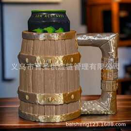 跨境爆款木桶造型密码锁啤酒杯 复古工业风创意储物酒具 工艺品