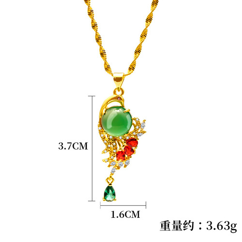 Fashionable influencer live streaming sand gold peacock green agate pendant for women, imitation 24k gold simple necklace accessories wholesale