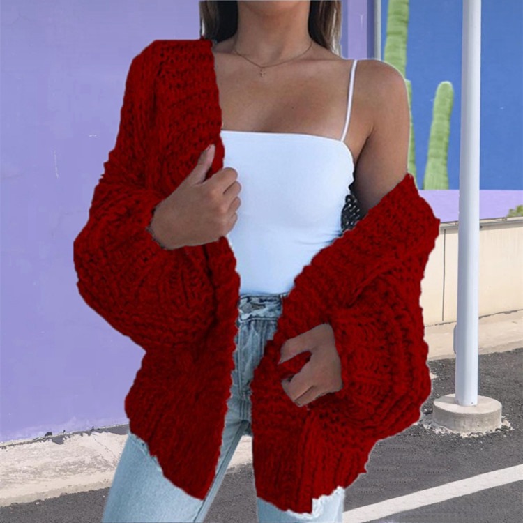 AliExpress Comercio exterior nuevo cardigan Batwing suéter de manga larga felpa suelta más tamaño prendas punto desgaste exterior superior
