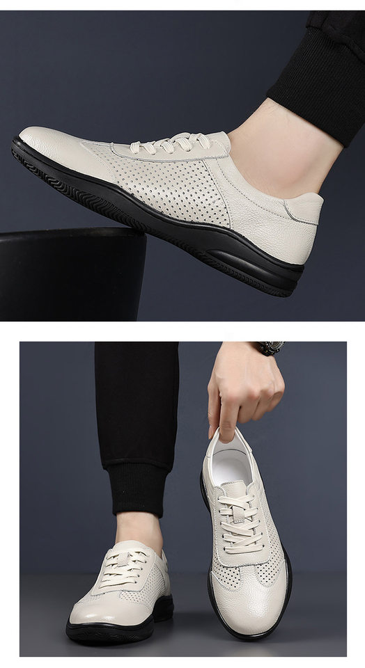 Giày da lỗ nam da bò lớp đầu, đế mềm chống trượt, thoáng khí, kiểu sneaker thể thao — Giày bệt GX màu trắng kem 88332, Giày bệt GX màu đen 88332 chi tiết 14