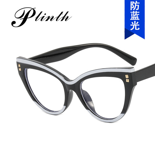 Personalized European and American cat eye women's glasses frame  new retro large frame flat mirror cross-border fashion trend glasses frame