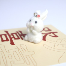 植绒小兔子白色动物吊坠DIY呆萌毛绒公仔耳环项链钥匙扣配件挂件