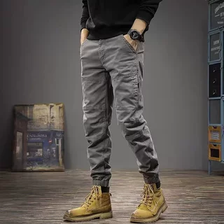 批发潮工装裤男束脚松紧腰户外修身春秋款男士机车裤修身潮流秋冬