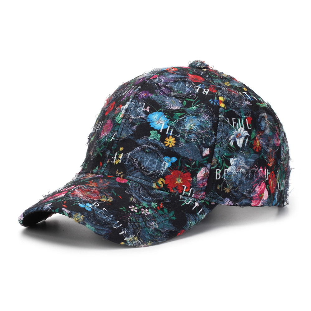 Ethnic Style Personalized Floral Print Hat, Women's Baseball Outdoor Sun Protection Cap, English Letter Duckbill Cap_voghion.com