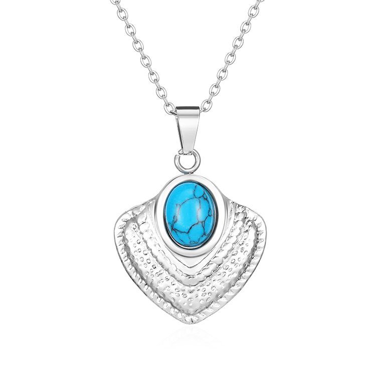 Collier d'amour en queue de poisson de luxe léger transfrontalier mode or naturel turquoise pendentif en acier titane en forme d'éventail collier de clavicule chaîne pour Wo_voghion.com