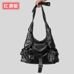 復古辣妹軟皮機車包大容量多功能口袋腋下包小眾可調節托特包