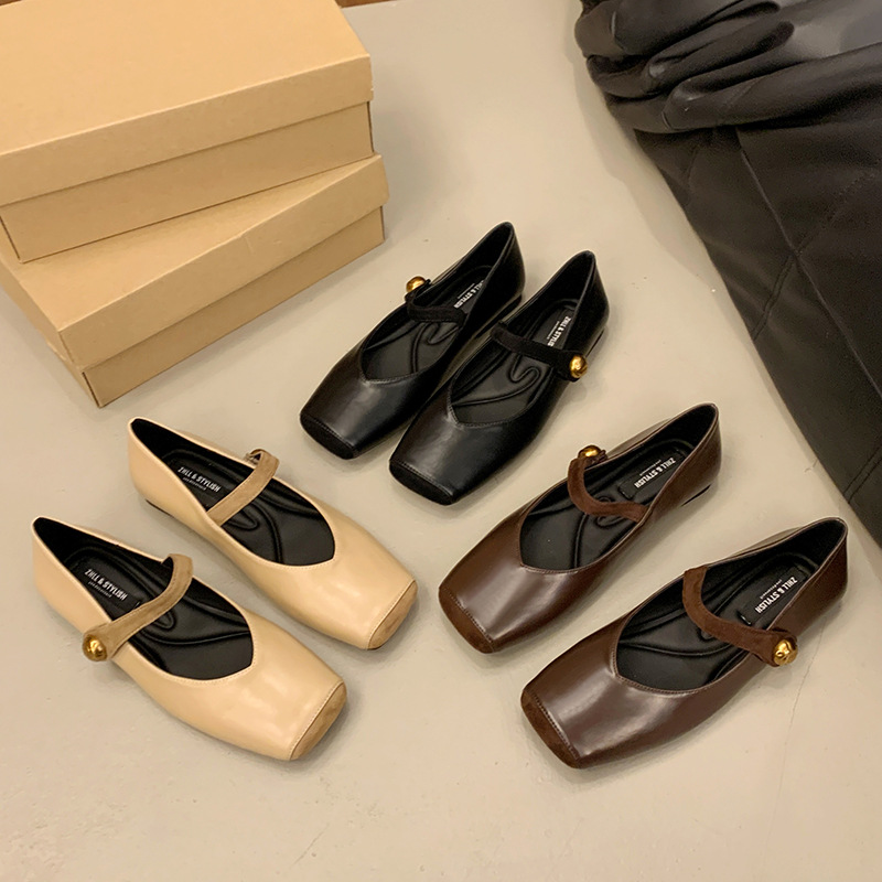 Retro Mary Jane Ballerinas Mit Eckiger Kappe Und Weicher Sohle_voghion.com