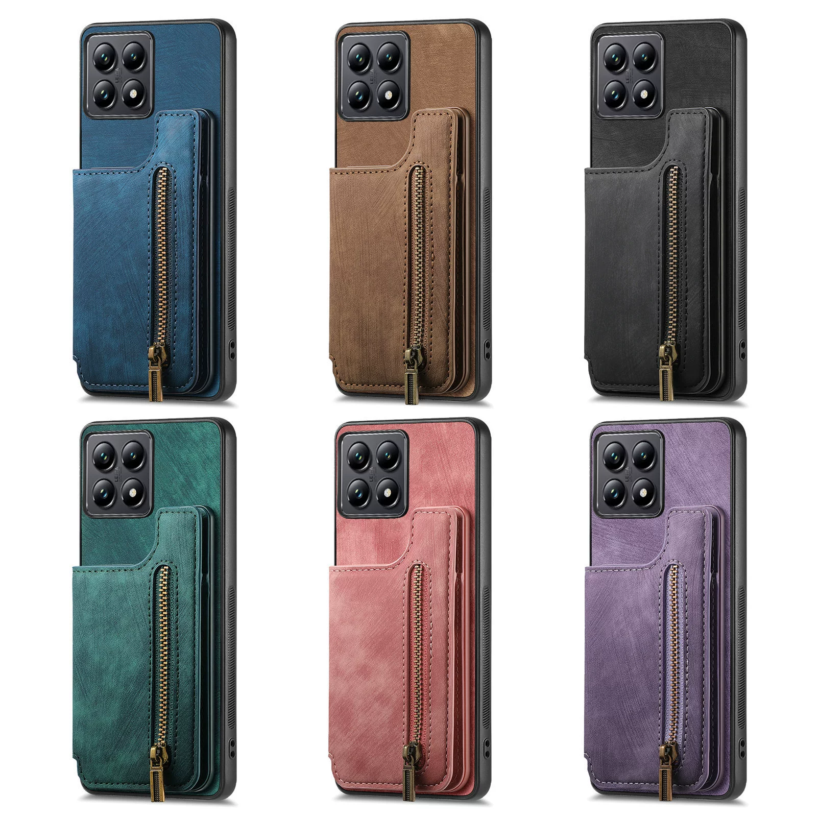 Совместимый чехол-кошелек с молнией в ретро-стиле для Xiaomi 14T, Poco F7 / Poco X7 Pro, задняя крышка для карт и телефона