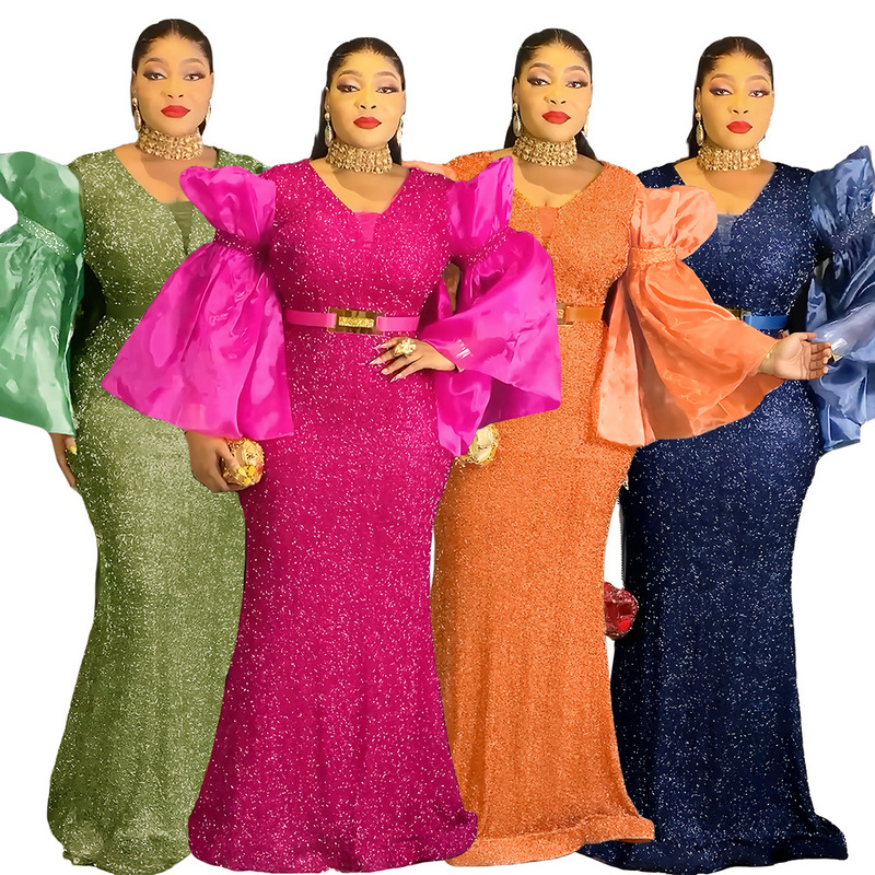 Cross-Border African Foreign Trade Aliexpress Women's New Plus Size Dress Heavy Sequin High Waist Christmas Party Dress Cross-Border African Foreign Trade Aliexpress Women's New Plus Size Dress Heavy Sequin High Waist Christmas Party Dress