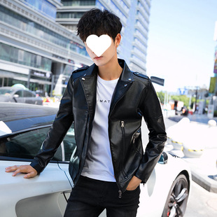 Leather Jacket Men's Autumn and Winter New Outwear Men's Leather Jacket Slim Pu Suit Collar Motorcycle