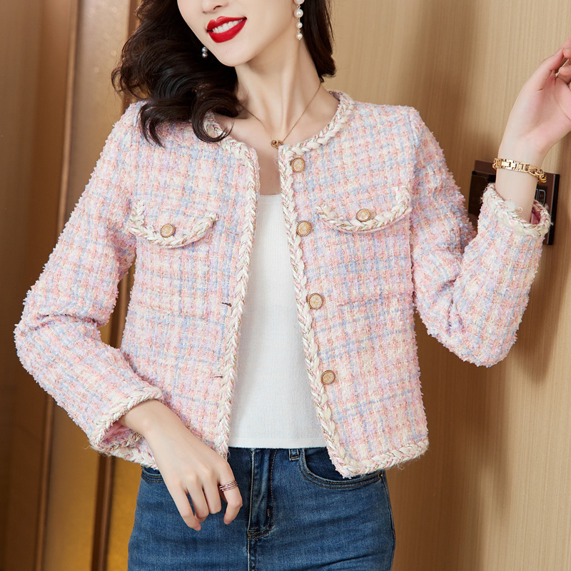 Elegant Socialite Short Tweed Jacket for Women, 2025 Autumn New French Style Slim Fit Tweed Top for Petite Figures