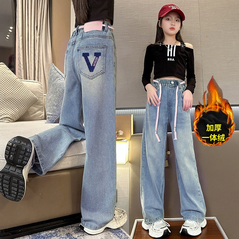 Вельветовые зимние брюки, детские джинсы, увеличенная толщина, oversize, для подростков, свободный прямой крой