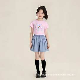 女童小熊T恤夏季2025新款小女孩洋气卡通短袖夏装儿童百搭打底衫
