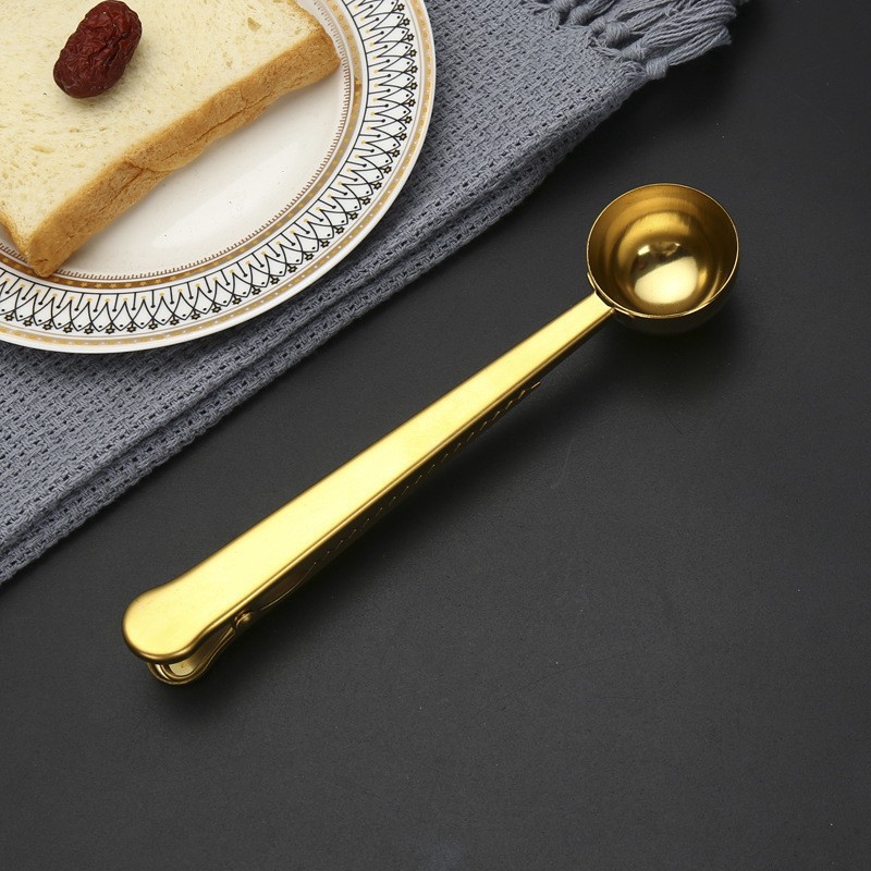 430 de acero inoxidable cuchara de leche en polvo clip de sellado bolsa de cuchara clip de sellado multifuncional dos en uno café con clip cuchara medidora