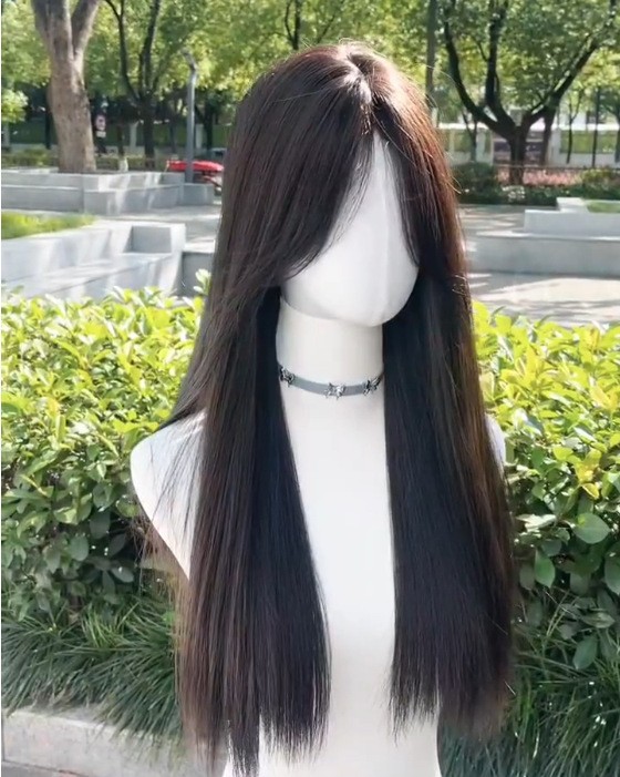 Peruca de cabello largo de mujer con una cubierta de cabello completo temperamento facial recto de cabello largo y recto Lolita cubierta de cabello flojo natural