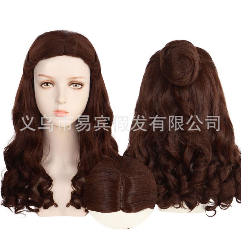 Movie Beauty and the Beast Belle Princess Cos Wig Brown Long Curly European and American Cross-Border Hot Style