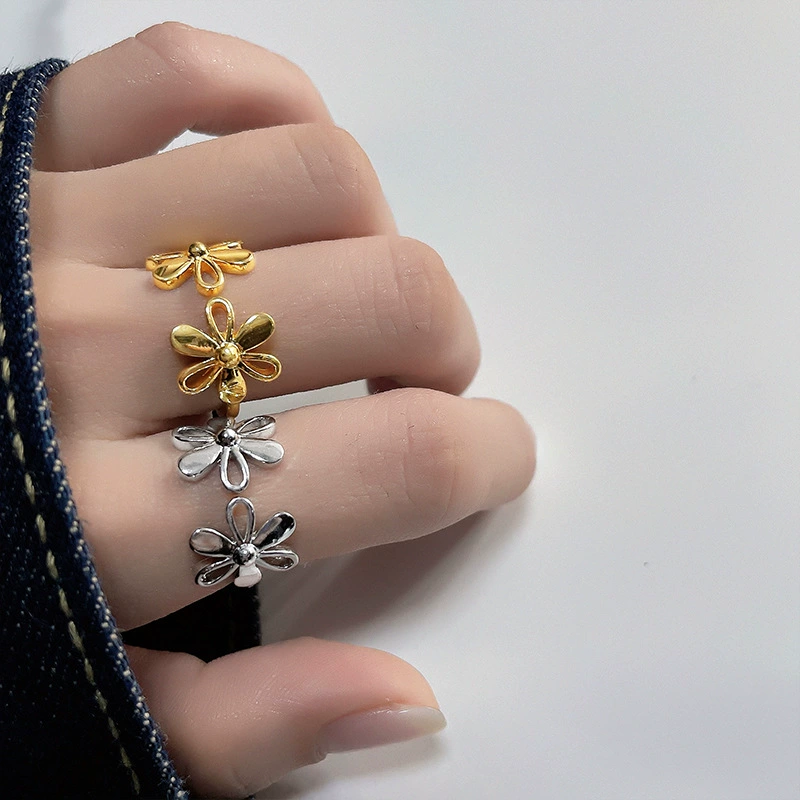 Brand Korean двуцветное кольцо одного размера, на указательном пальце, цветок, европейский стиль