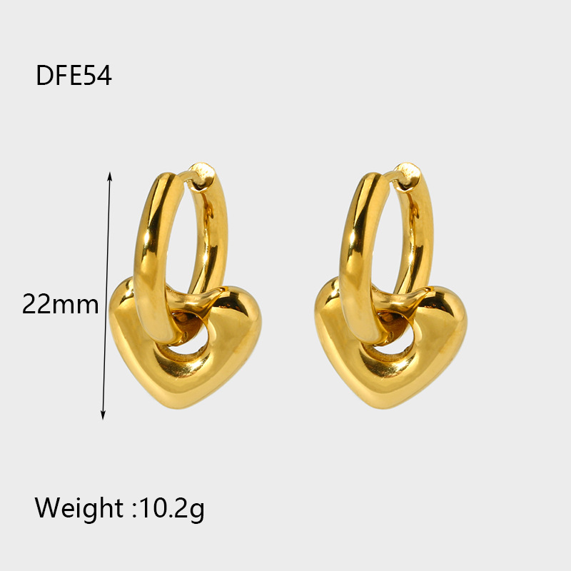 1 Paire Forme De Cœur Style Simple Style Classique Acier Inoxydable 304 Plaqué Or 14K Placage Boucles D'oreilles display picture 3