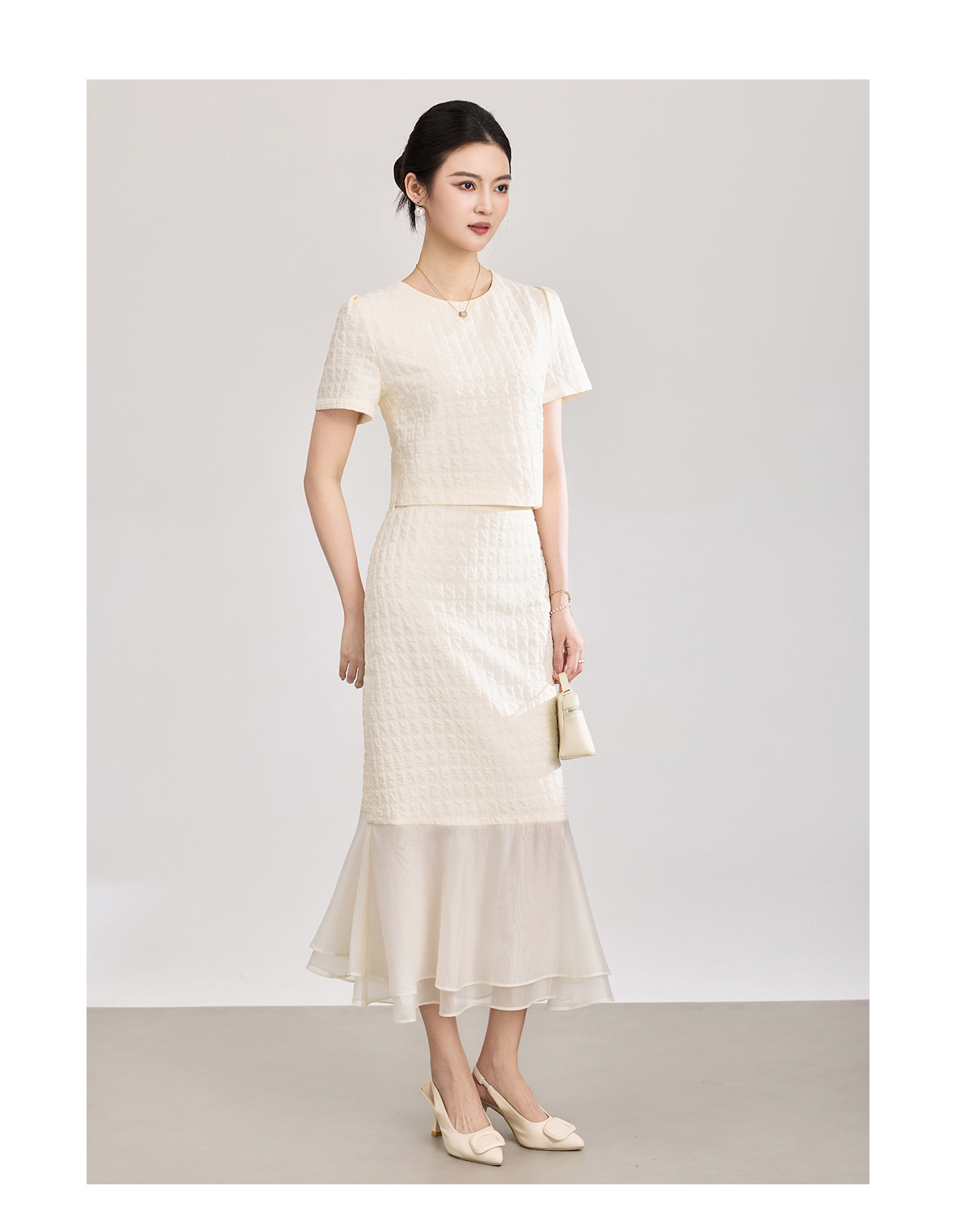 Set áo ngắn phối váy xếp tầng organza nữ tính — màu đen chi tiết 12