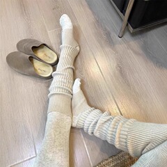 袜套女秋冬腿套保暖踩脚袜套y2k针织长筒堆堆袜灰色Jk加厚小腿袜