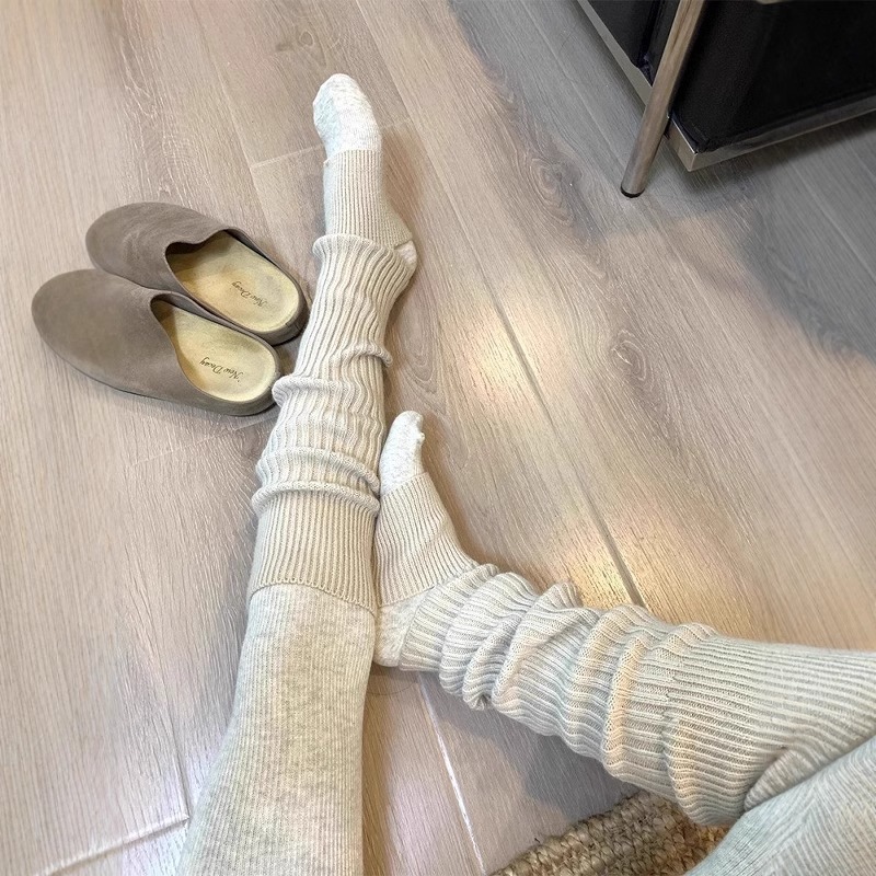 袜套女秋冬腿套保暖踩脚袜套y2k针织长筒堆堆袜灰色Jk加厚小腿袜|undefined