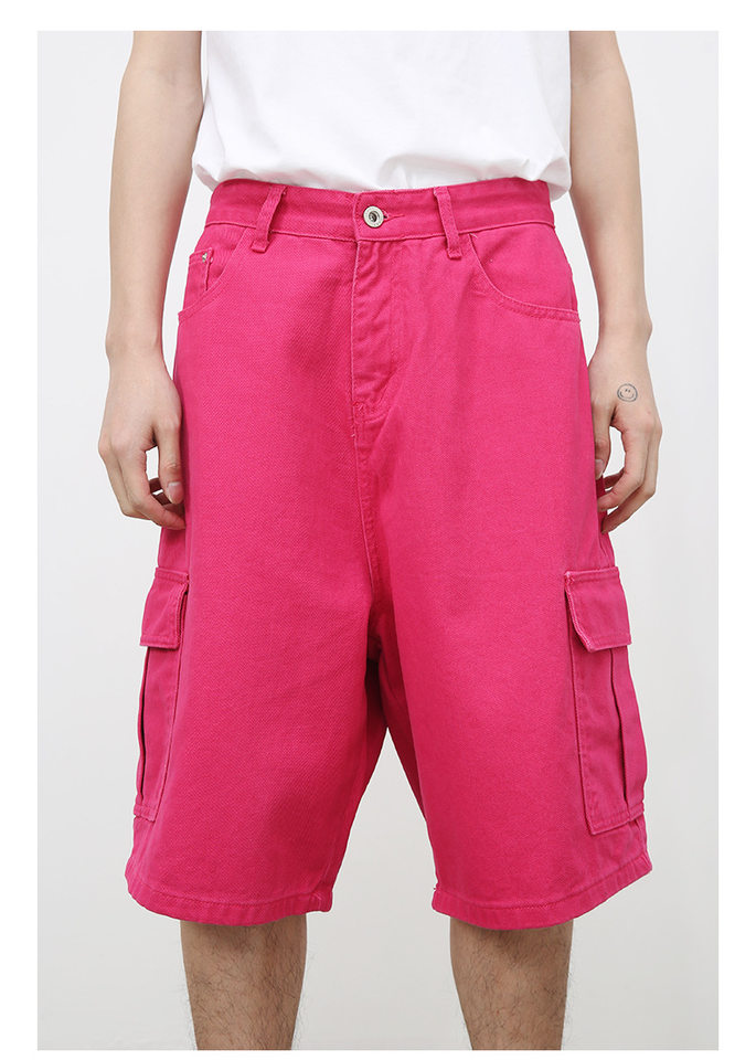 Quần short denim nam ống rộng ống đứng lửng 5 tấc phong cách Hàn, form rộng rãi dễ phối đồ — Hồng đào, Màu be nhạt, Màu cà phê, Trắng be chi tiết 4