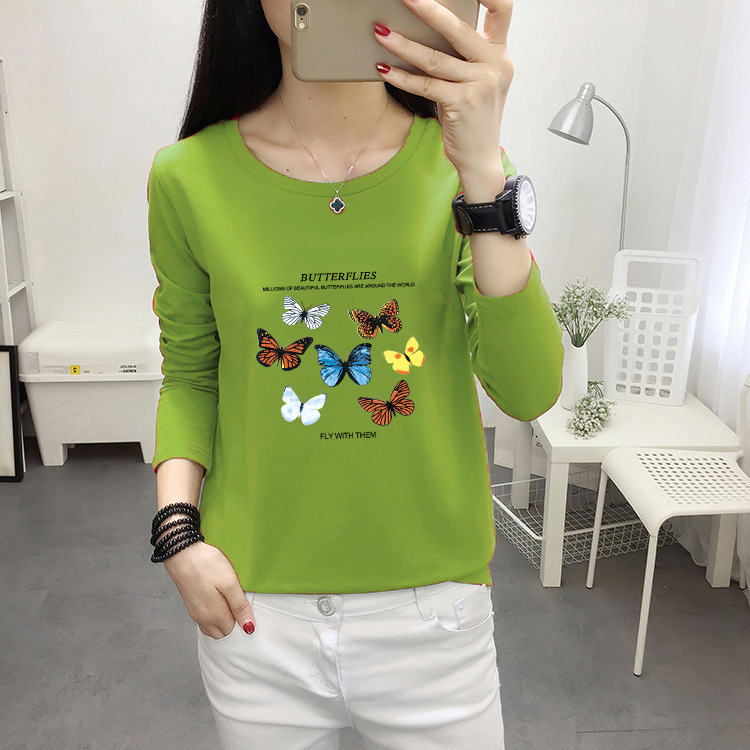 [Spot Wholesale] Autumn Ladies Casual Long Sleeve T-Shirt Top Round Neck Loose Large Size Printed Pullover Base Shirt