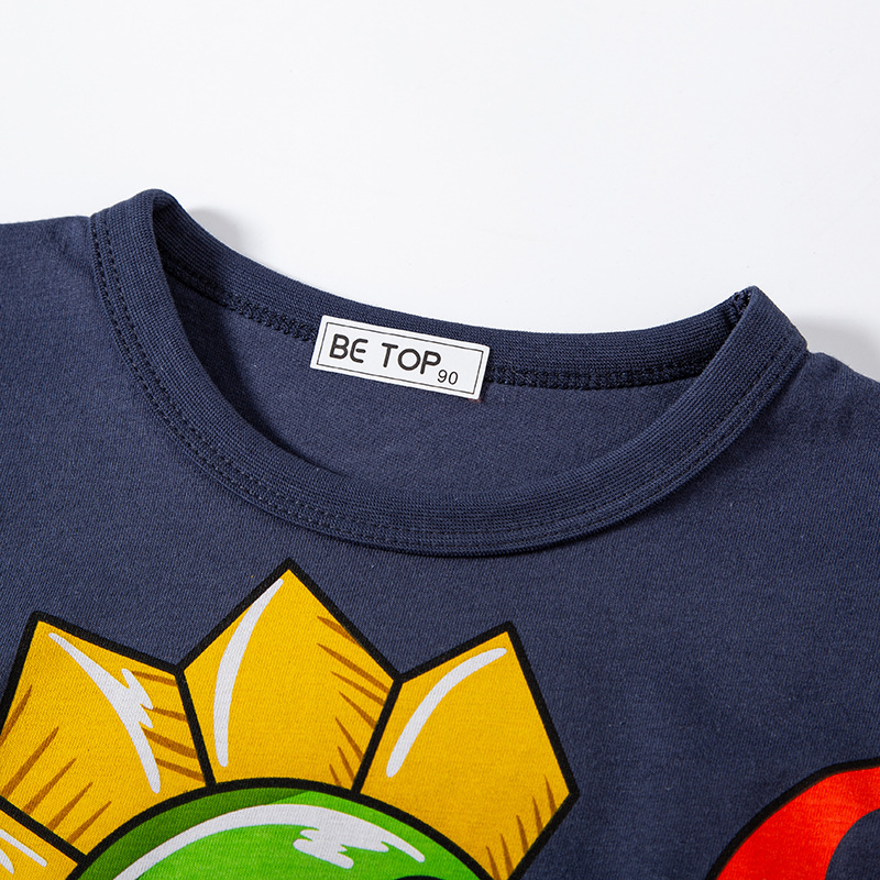 Betop ropa para niños nueva camiseta de manga corta para niños 2024 verano bebé dibujos animados dinosaurio cuello redondo media manga superior