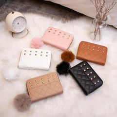 Ladies Handbag 2023 New Bags Embroidered Plush Ball Decoration Short Wallet Casual Fresh Style Minimalist Coin Purse