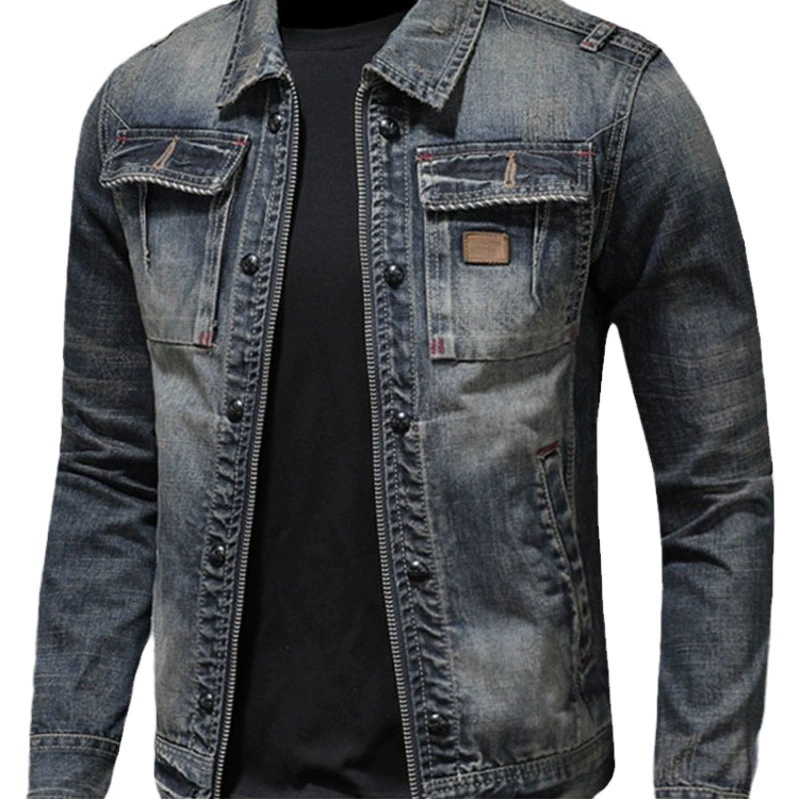 Модная джинсовая куртка для мотоциклистов весна-осень 2026: трендовый корейский стиль, мужская приталенная рабочая одежда, ретро, повседневная, стильная.