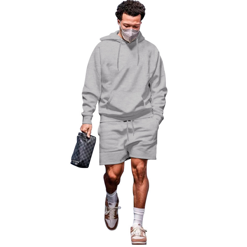 Comercio exterior transfronterizo 2023 Amazon Hombres otoño nuevos hombres forrados de lana suéter con capucha pantalones cortos traje casual