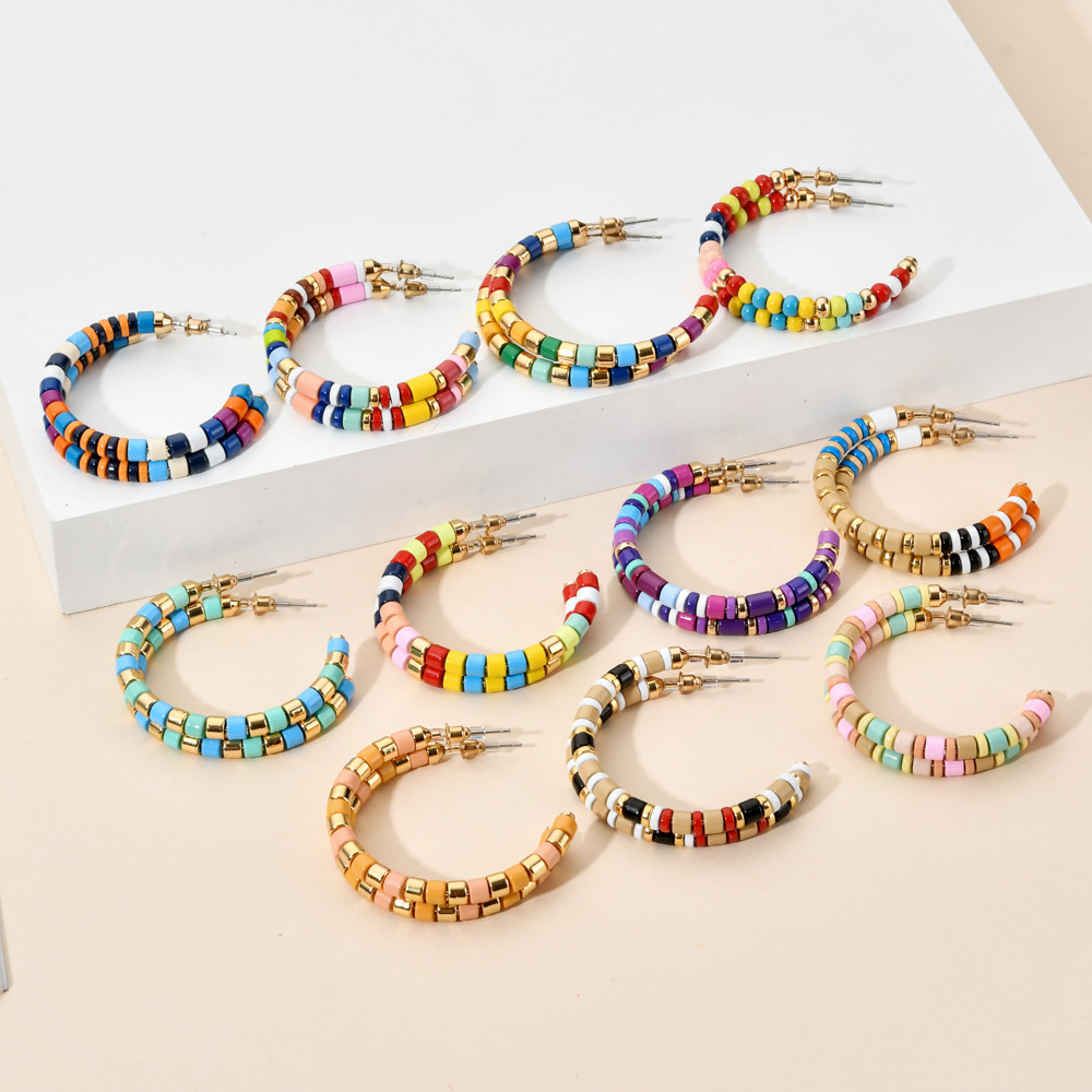 23g Weight Alloy Ear Needle Material Ear Studs Classification 1 Pair Classic Style Geometric Beaded Enamel Alloy Ear Studs