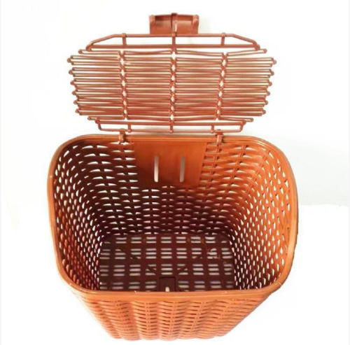 Bicycle double electric bike plastic basket imitation rattan basket with lid three-color basket cycling supplies with lid