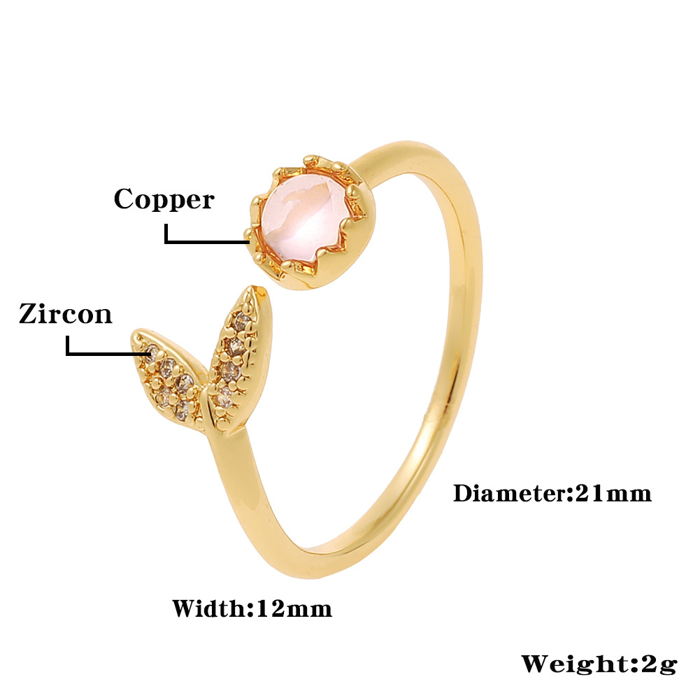Simple Style Fish Tail Copper Gold Plated Zircon Open Ring