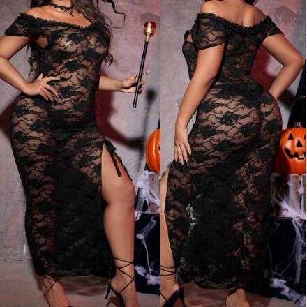 Fat Girls Sexy Halloween Maid Uniform Teasing Tempting Women's Large Size Long Dress Sexy Underwear 7488
