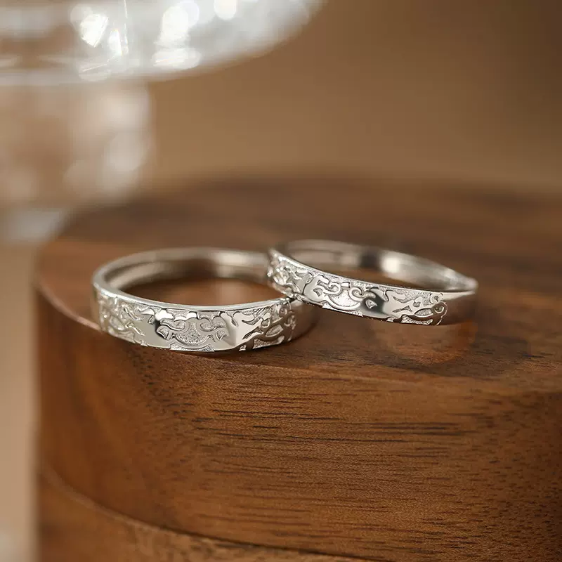 S999足银国风瑞兽貔貅情侣对戒轻奢新中式国潮神兽戒指代发