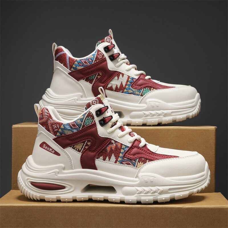 Giày thể thao nam cổ trung, giày sneaker năng động đế dày tăng chiều cao, dây buộc, phối màu — Việt Nam, màu, đen
