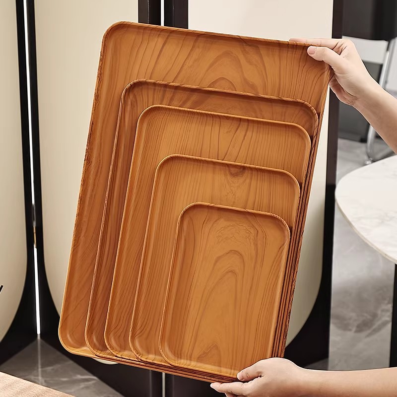 Creativo imitación de madera de nuez bandeja de plástico doméstico bandeja de té rectangular comercial de hotel taza de agua bandeja de hervidor