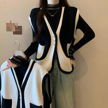 2025秋冬新款大码女装胖mm小香风针织撞色马甲外套打底衫上衣套装