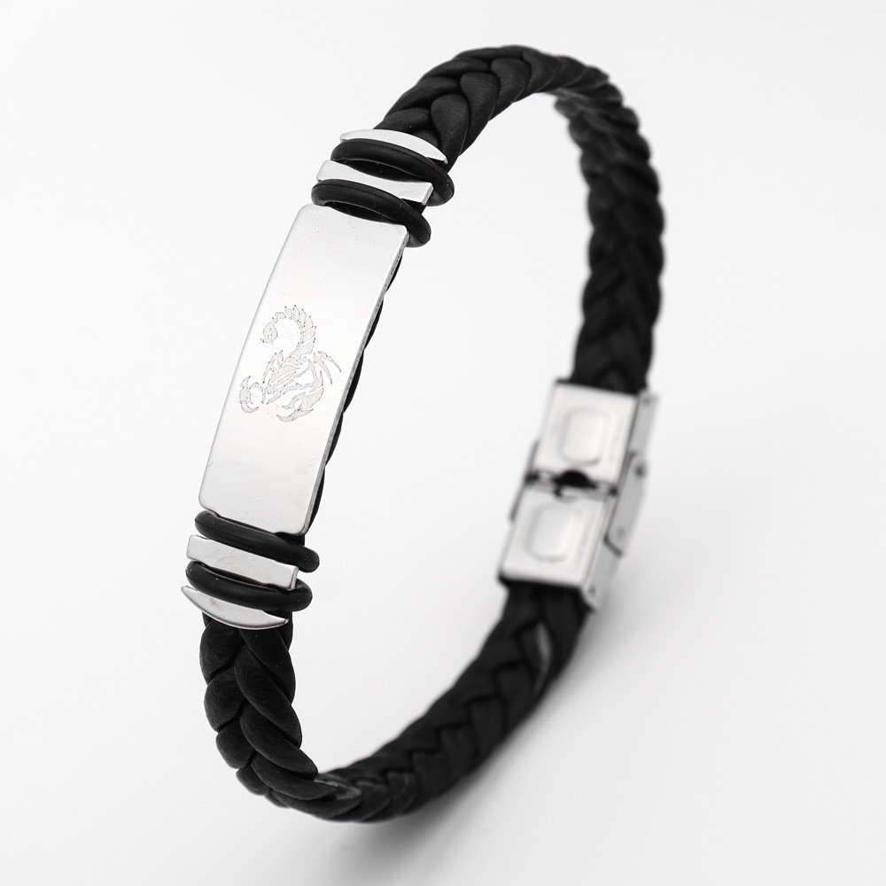 20g Weight Bangle Classification Leather Chain Material 1 Piece Quantity Holiday, Daily Occasion 304 Stainless Steel, Pu Leather Material Solid Color Pattern All Seasons Season Men's Gender Plating Design Retro, Punk Style Retro Punk Solid Color 304 Stainless Steel Pu Leather Plating Men's Bangle Men Cord & Leather Bracelets 14