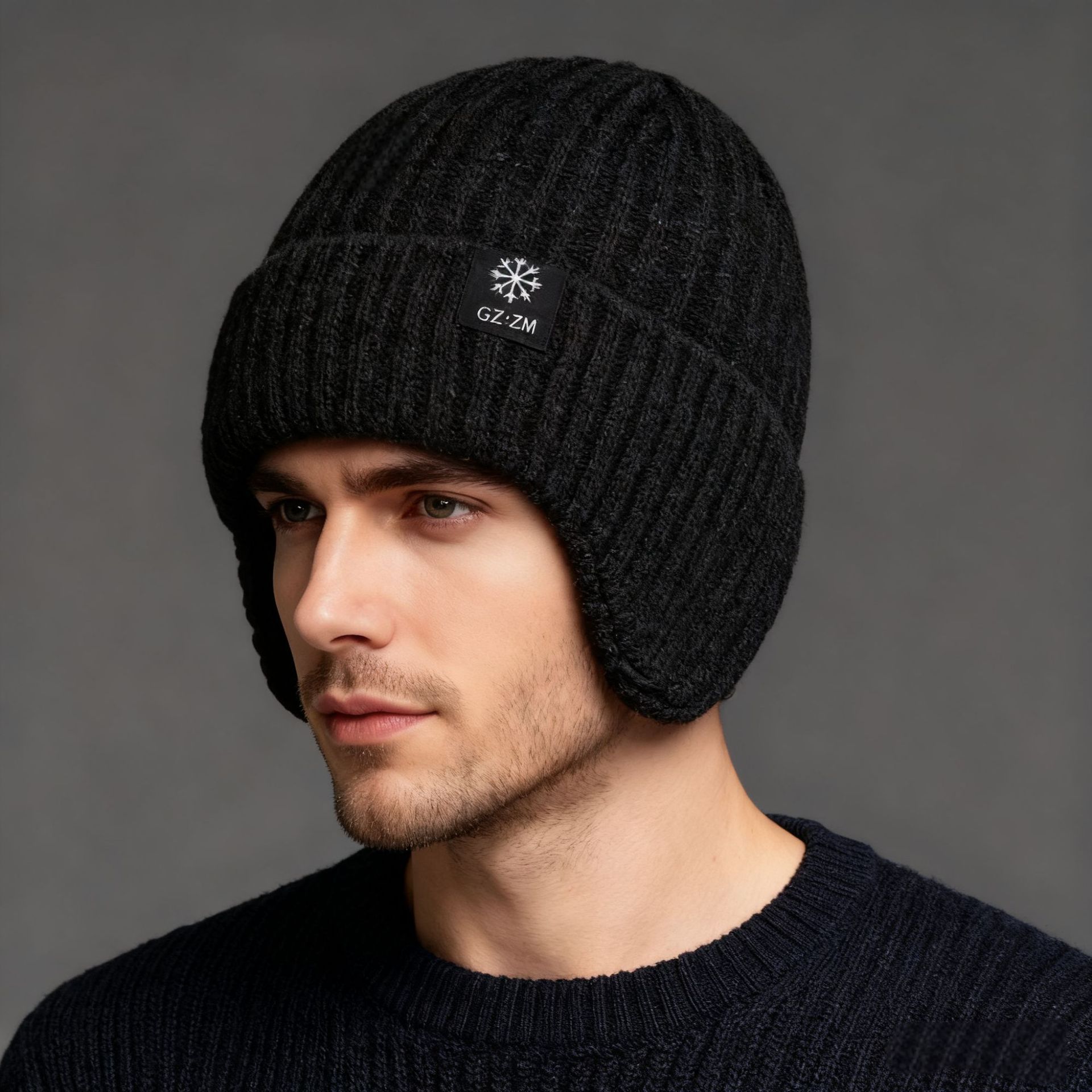 Cross-Border Winter Velvet Warm Ear Protection Hat for Middle-Aged and Elderly People, Cold-Proof and Warm Knitted Hat, Outdoor Windproof Woolen Hat