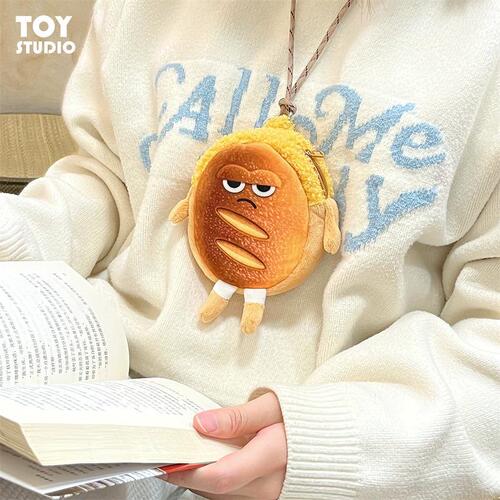 Funny expression toast coin purse bread halter bag ins cartoon cute couple headphone bag student key bag