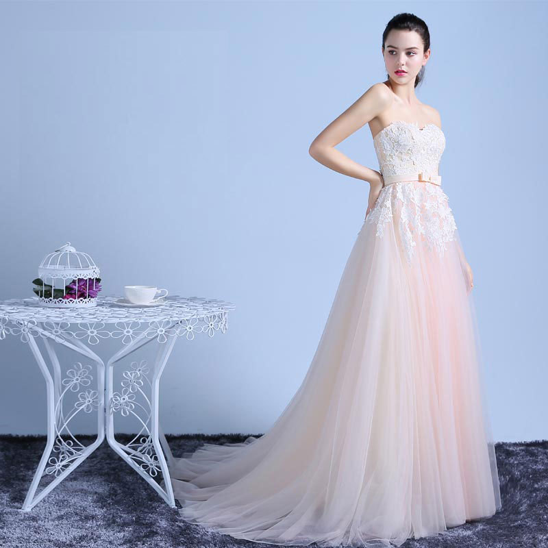 Europeo y americano Comercio exterior Amazon AliExpress deseo vestido de noche sexy tubo superior sin espalda encaje vestido de novia largo