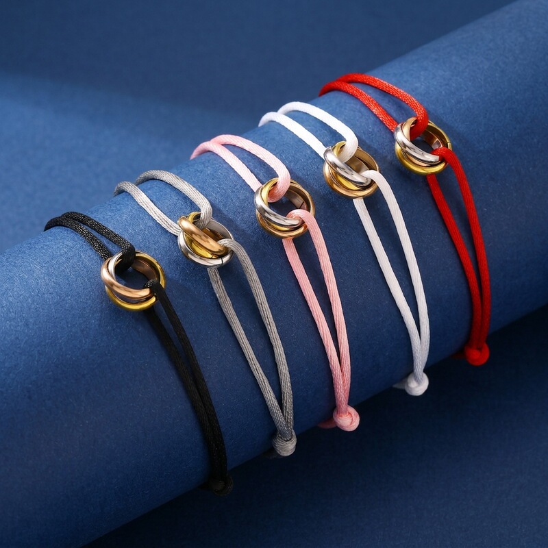 Simple Three-Ring Bracelet Couple Style Ins-Style Adjustable Woven Rope Bracelet High-Quality Version Trendy Jewelry Wholesale