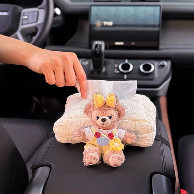 2025 New Model Shirley Rose Car Tissue Box Armrest Tissue Bag In-Car Storage High-End Tissue Box for Women (Car tissue box/set) - yellow-overalls-rose-tissue-bag-armrest-box-style