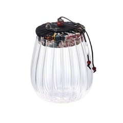 Chinese-style retro floral fabric tea canister, multi-functional glass storage jar, transparent tea canister, glass sealed jar for Chinese medicine and dried fruits