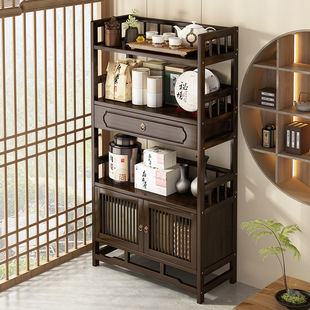 Solid Wood New Chinese Style Tea Rack Storage Rack Tea Cabinet Tea Room Ornaments Display Cabinet Tea Set Tea Cup Storage S^