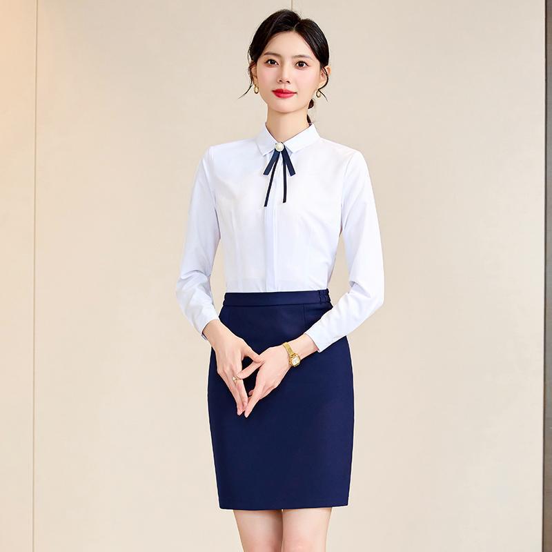 2024 new hotel front desk professional shirt suit women spring and autumn temperament white overalls reception work shirt